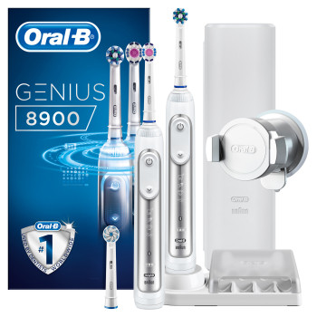 Oral-B Genius 8900 CrossAction Dorosły Obrotowo-pulsacyjna szczoteczka do zębów Biały, Srebrny