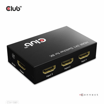 CLUB3D 3 to 1 HDMI 8K60Hz Switch przełącznik KVM Czarny