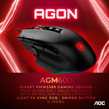 AOC AGON AGM600 myszka Po prawej stronie USB Typu-A Optyczny 16000 DPI