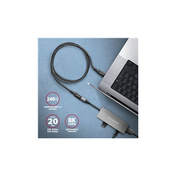 AXAGON BUCM32-CF05AB Kabel przedłużający USB-C (M) - USB-C (F), 0.5m, USB 20Gbps, PD 240W 5A, 8K HD, ALU, oplot, czarn
