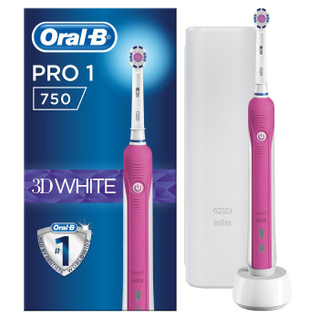 Oral-B PRO 750 3DWhite Dorosły Obrotowo-pulsacyjna szczoteczka do zębów Różowy, Biały