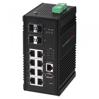Switch EDIMAX IGS-5408P (8 Portowy Gigabitowy Przemysłowy Przełącznik PoE+ Web Managed z 4 slotami SFP)