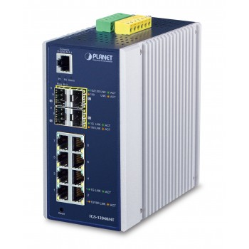 Switch PLANET IGS-12040MT (8X 1GB BASE-T, 4X 1GB BASE-X SFP, PRZEMYSŁOWY, ZARZĄDZALNY, L2+)