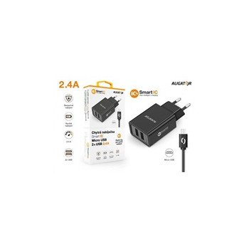 Aligator síťová nabíječka, 2x USB, kabel micro USB 2A, smart IC, 2,4 A, černá