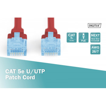 Patch cord kat.5e UTP, CU, AWG 26/7 2m Czerwony