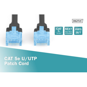Patch cord U/UTP kat.5e PVC 0,5m Czarny