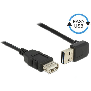 Kabel USB AM-AF 2.0 0.5m kątowy góra/dół Easy-USB Czarny