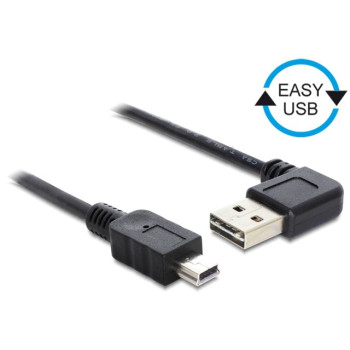 Kabel USB mini AM-BM 2.0 0.5m czarny kątowy lewo/prawo Easy-USB