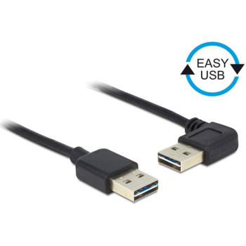 Kabel USB AM-AM 2.0 0.5m czarny kątowy lewo/prawo Easy-USB