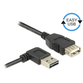 Kabel USB AM-AF 2.0 0.5m czarny kątowy lewo/prawo Easy-USB