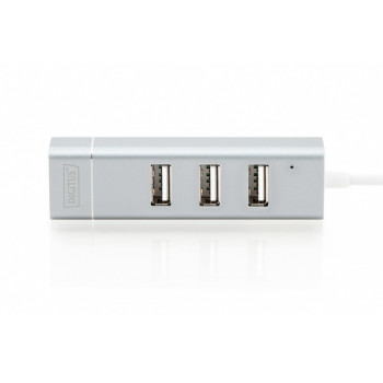 HUB/Koncentrator 3-portowy USB 2.0 HighSpeed z Typ C oraz Fast Ethernet LAN adapter, aluminium