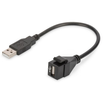 Moduł Keystone USB 2.0 z kablem 16cm, łącznik do gniazd i pustych paneli, żeński/męski, Czarny