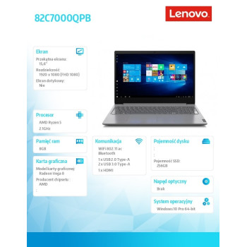 Laptop V15-ADA 82C7000QPB W10Pro 3500U/8GB/256GB/INT/15.6/Iron Grey/2YRS CI