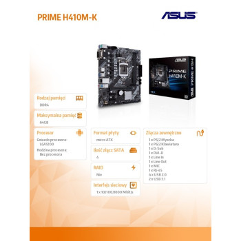 Płyta główna PRIME H410M-K s1200 2DD R4 D-Sub/DVI USB3.2 mATX
