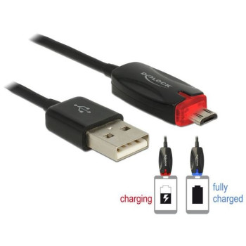 Kabel USB MICRO(M) - USB-A(M) 2.0 1M czarny wskaźnik ładow.LED