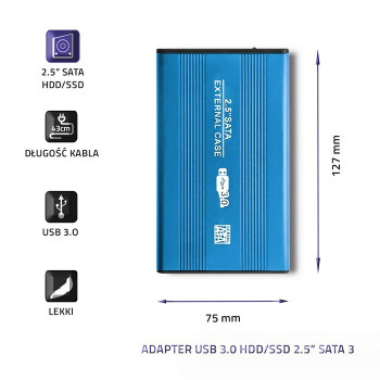Obudowa na dysk HDD/SSD 2.5 cala SATA3 USB 3.0 Niebieska