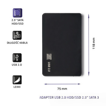 Obudowa na dysk HDD/SSD 2.5 cala SATA3 USB 2.0 Czarny