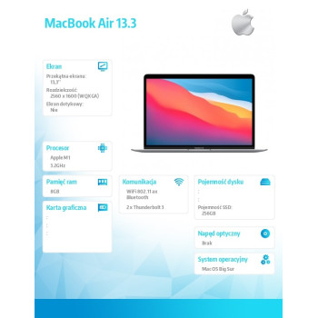 MacBook Air 13,3 cali: M1 8/7, 8GB, 256GB - Gwiezdna szarość