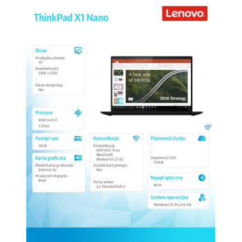 Ultrabook ThinkPad X1 Nano Gen 1 20UN002VPB W10Pro i7-1160G7/16GB/512GB/INT/LTE/13.0 2K/Black/3YRS Premier Support