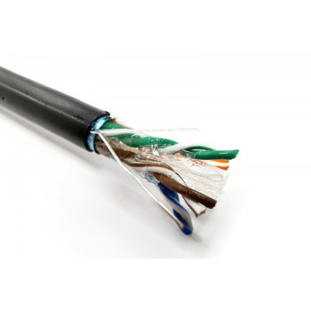 Kabel teleinformatyczny instalacyjny zewnętrzny żelowany kat.6, F/UTP, Fca, drut, AWG 23/1, PE, 305m, szpula Czarny