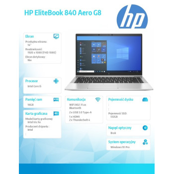 Notebook EliteBook 840 Aero G8 i5-1135G7 512GB/16GB/W10P/14.0 401P7EA