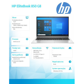 Notebook EliteBook 850 G8 i5-1135G7 512GB/16GB/W10P/15.6 401J6EA