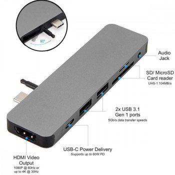 Stacja dokująca Hyper SOLO 7-in-1 USB-C HUB/4k HDMI/USB-A/MicroSD/AudioJack Szara