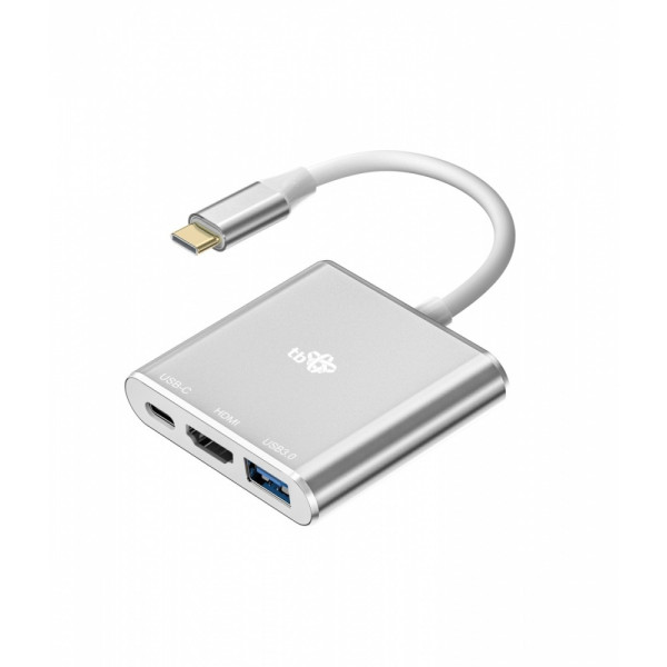 Adapter HUB USB C 3w1 - HDMI, USB, PD srebrny Adapter HUB USB C 3w1 - HDMI, USB, PD srebrny