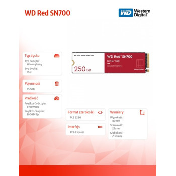 Dysk SSD WD Red 250GB SN700 2280 NVMe M.2 PCIe