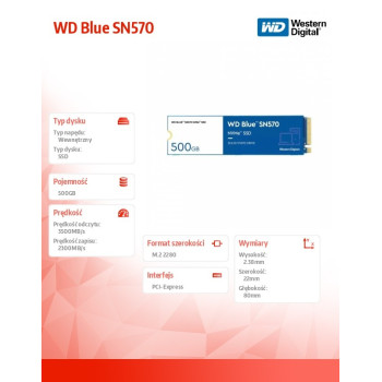 Dysk SSD WD Blue 500GB SN570 2280 NVMe m.2 Gen3