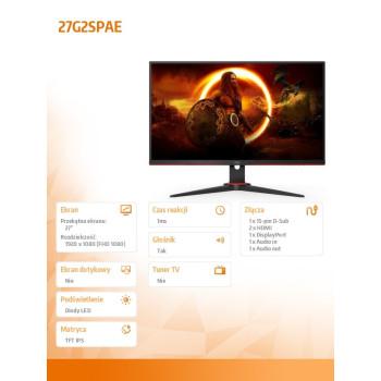 Monitor 27G2SPAE 27 cali IPS 165Hz HDMIx2 DP Głośniki