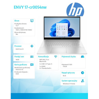 Notebook ENVY 17-cr0054nw W11H/17.3/i5-1240P/512GB/16GB 712Z0EA