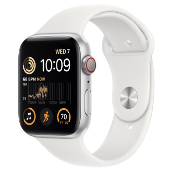 Watch SE GPS + Cellular, 44 mm Koperta z aluminium w kolorze srebrnym z paskiem sportowym w kolorze bialym - regular