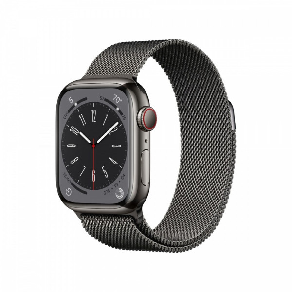 Watch Series 8 GPS + Cellular, 41 mm Koperta ze stali nierdzewnej w kolorze grafitowym z bransolet? mediola?sk? w kolorze grafit Watch Series 8 GPS + Cellular, 41 mm Koperta ze stali nierdzewnej w kolorze grafitowym z bransolet? mediola?sk? w kolorze grafit