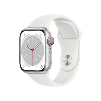 Watch Series 8 GPS + Cellular, 41 mm Koperta z aluminium w kolorze srebrnym z paskiem sportowym w kolorze białym - regular