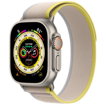 Watch Ultra GPS + Cellular, 49 mm Koperta tytanowa z opaską Trail w kolorze żółtym/beżowym - S/M