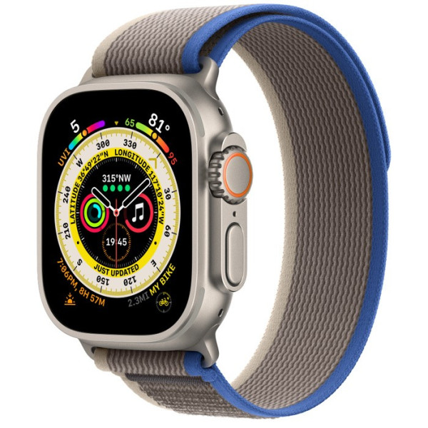 Watch Ultra GPS + Cellular, 49 mm Koperta tytanowa z opaską Trail w kolorze niebieskim/szarym - S/M Watch Ultra GPS + Cellular, 49 mm Koperta tytanowa z opaską Trail w kolorze niebieskim/szarym - S/M