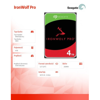 Dysk IronWolfPro 4TB 3.5'' 256MB ST4000NT001