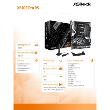 Płyta główna X670E PRO RS AM5 4DDR5 HDMI/DP M.2 EATX