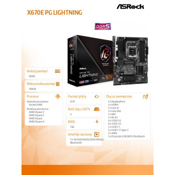 Płyta główna X670E PG LIGHTNING AM5 4DDR5 HDMI/DP EATX