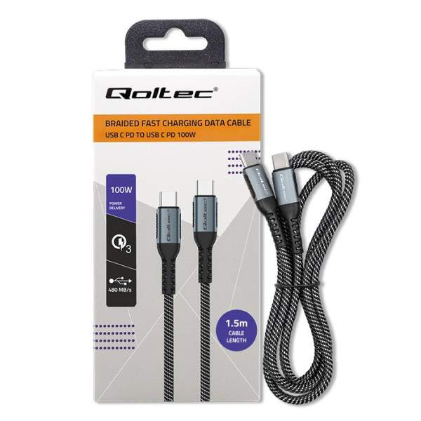 Kabel USB 2.0 typ C USB 2.0 typ C 100W QC 3.0 PD 1.5m Czarny Kabel USB 2.0 typ C USB 2.0 typ C 100W QC 3.0 PD 1.5m Czarny