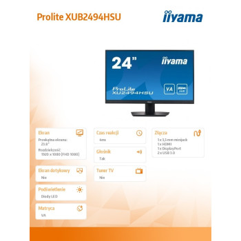 Monitor 23.8 cale XU2494HSU-B2 VA,FHD,HDMI,DP,2xUSB3.0,SLIM,2x2W
