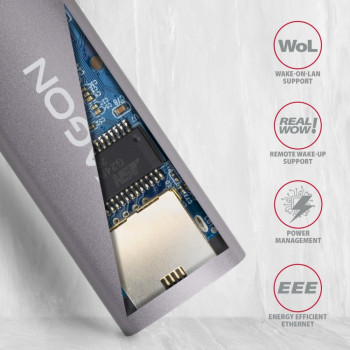 ADE-TR Karta sieciowa Gigabit Ethernet adapter, USB-A 3.2 Gen 1, instalacja automatyczna, metalowy, tytanowa szarość