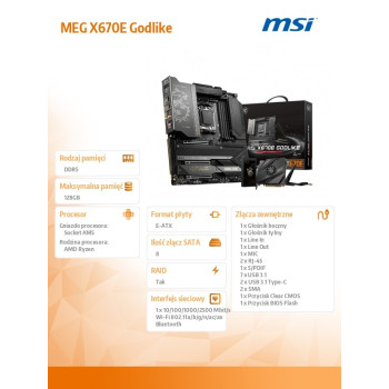 Płyta główna MEG X670E GODLIKE AM5 4DDR5 M.2 USB 3.2 EATX