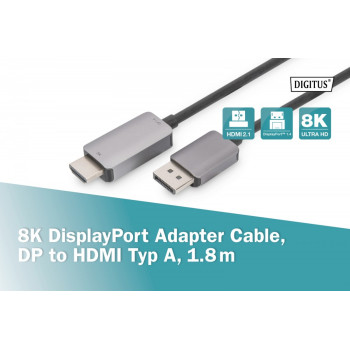 Kabel adapter DisplayPort - HDMI 8K 60Hz DP/HDMI M/M 1,8m