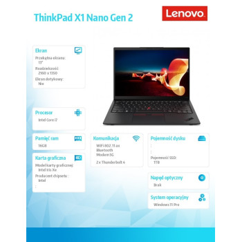 Ultrabook ThinkPad X1 Nano G2 21E80039PB W11Pro i7-1260P/16GB/1TB/INT/LTE/13.0 2K/3YRS Premier Support + CO2 Offset