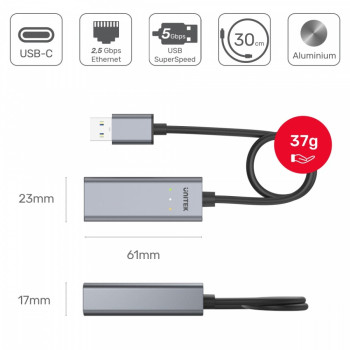 Adapter USB-A 3.1 Gen 1 - RJ45, 2,5 Gbps, M/F, U1313B