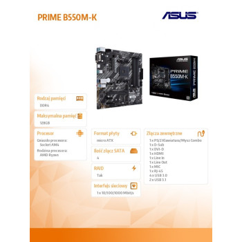 Płyta główna PRIME B550M-K AM4 4DDR4 DVI-D/HDMI M.2 mATX