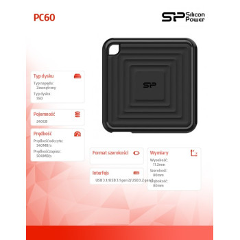Dysk zewnętrzny SSD PC60 240GB 540/500 MB/s USB 3.2, USB-C