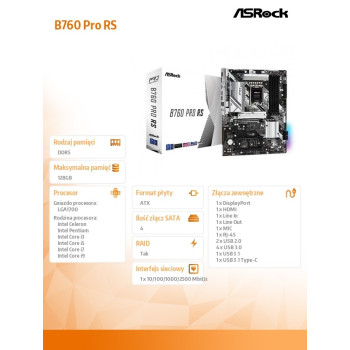 Płyta główna B760 Pro RS s1700 4DDR5 DP/HDMI/eDP M.2 ATX
